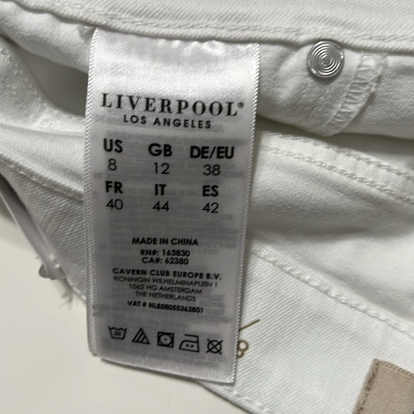 Liverpool Chloe Pull-On The Short Bright White Size 8/29 - Picture 4 of 6